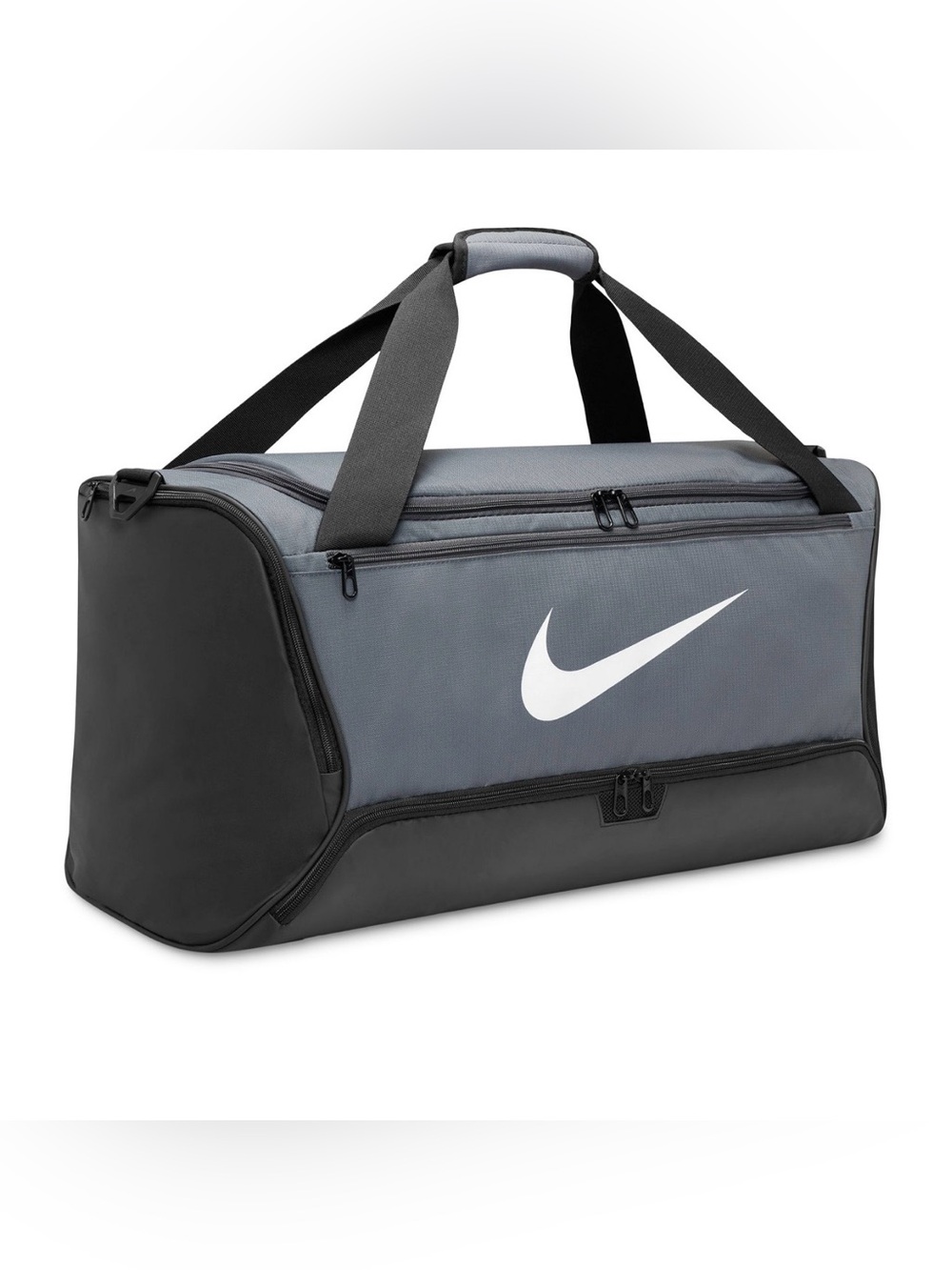 Nike Gray and Black Sports Duffel with White Swoosh